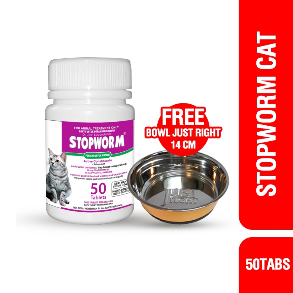 Best In Show Stopworm For Cat 50tabs - Obat Cacing Kucing FREE GIFT BOWL 14CM 1PC