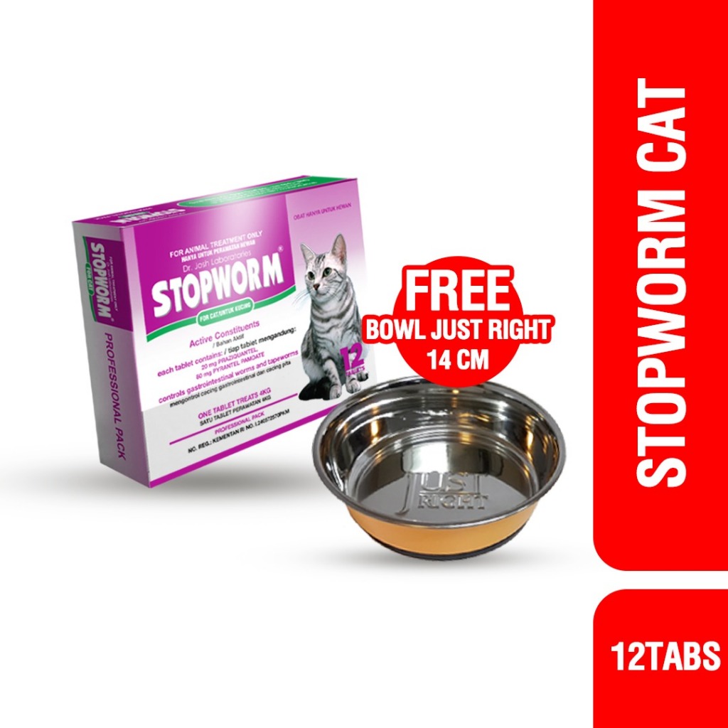 Best In Show Stopworm For Cat 12Tabs - Obat Cacing Kucing FREE GIFT BOWL 14CM 1PC