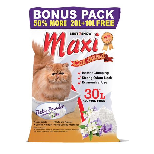 Best In Show Maxi Cat Sand Baby Powder 30Lt/25Kg-Pasir Kucing