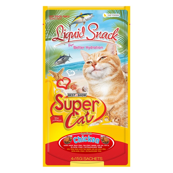 Best In Show Supercat Liquid Snack Chicken 15gr ( 1 Pack isi 4 Sachet )