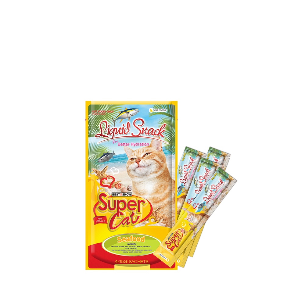 Best In Show Supercat Liquid Snack Seafood 15gr ( isi 4 sachet )